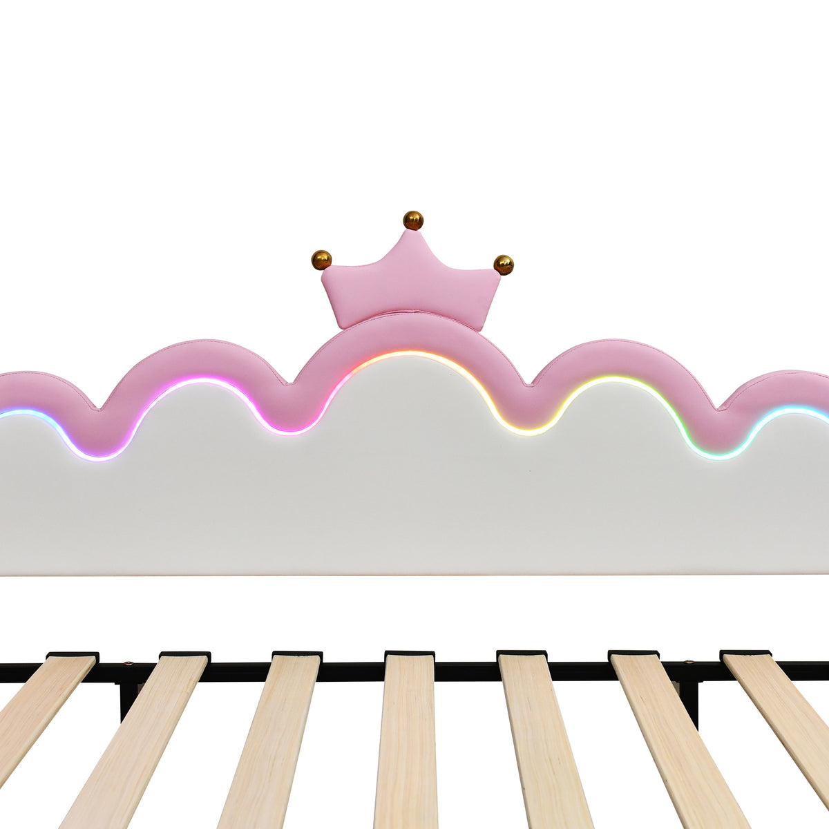 variant-group:rf-n733hl000104aah|Roomfitters Twin Extending Daybed with Lights, Modern Upholstered Princess Daybed Featuring Crown Headboard, Elegant and Practical Design, Pink