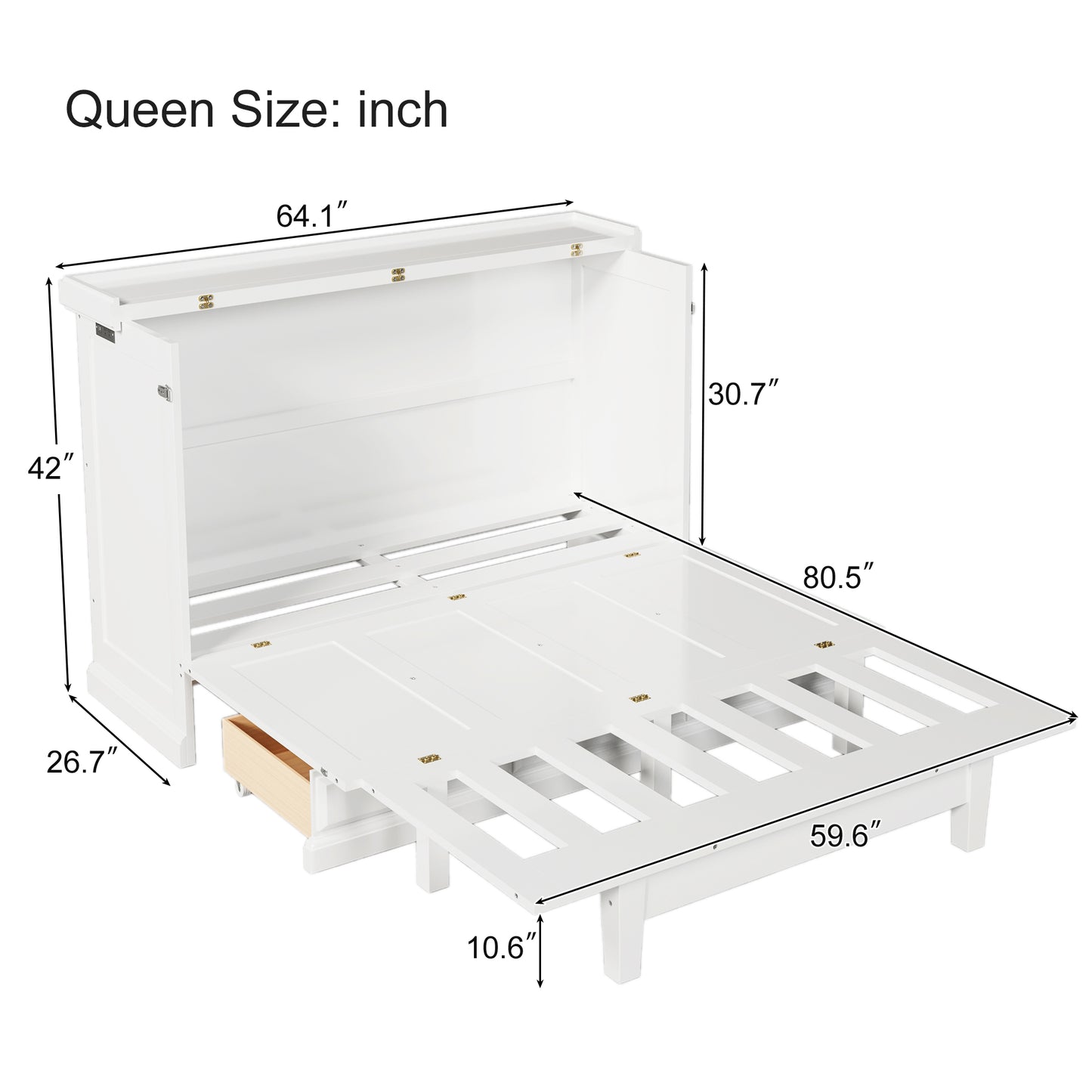 variant-group:rf-n701bs701p170503k|Roomfitters Queen Size Murphy Bed Cabinet with Charging Station and Storage Drawer, Freestanding Fold Out Guest Bed, White