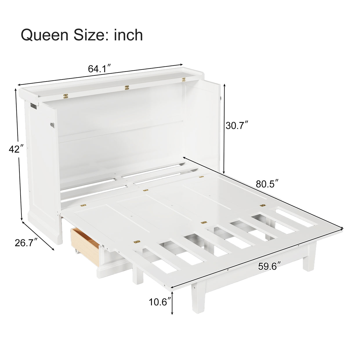 variant-group:rf-n701bs701p170503k|Roomfitters Queen Size Murphy Bed Cabinet with Charging Station and Storage Drawer, Freestanding Fold Out Guest Bed, White