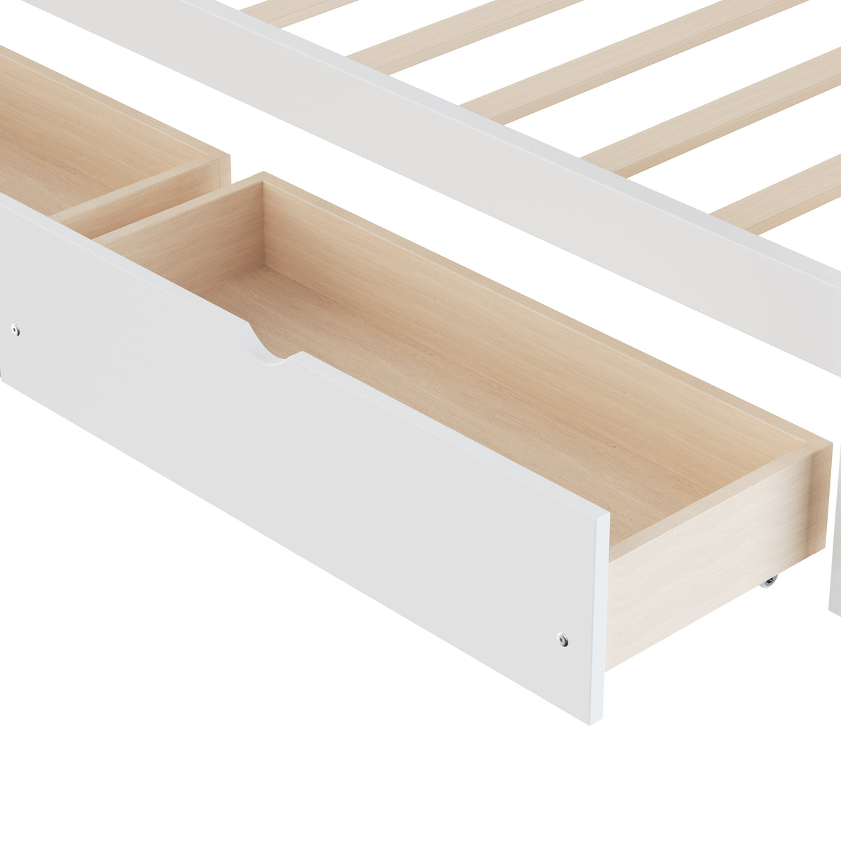 variant-group:rf-n733s369272k|Roomfitters Twin L-Shaped Daybed for 2 with 3 Storage Drawers, Wooden Corner Bed Frame with Bookshelf for Bedroom, White