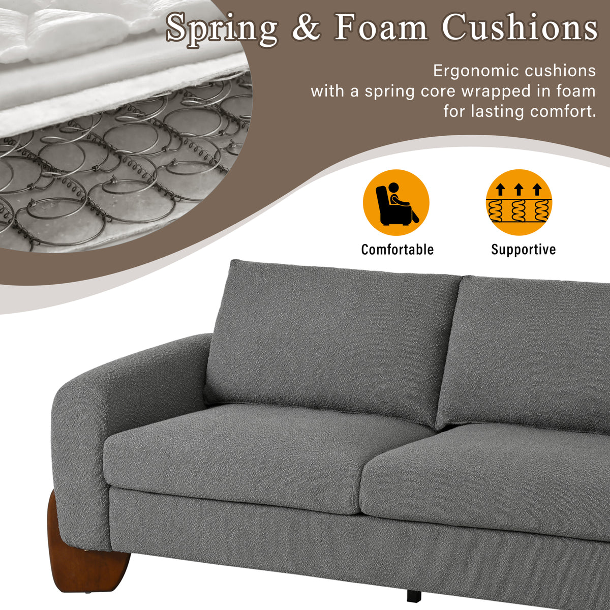 variant-group:rf-n711wy000479aae|Roomfitters Modern 3-Piece Living Room Sofa Set, Bouclé Fabric Loveseat and 2 Armchairs Pack, Grey Pinewood Lounge