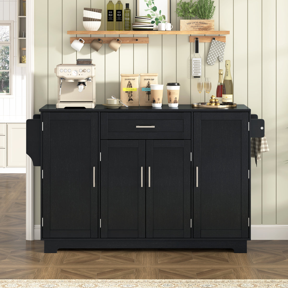 variant-group:rf-n711p437643b|Roomfitters Modern Contemporary Black Melamine MDF Sideboard Buffet Cabinet Dining Room Storage Kitchen Credenza