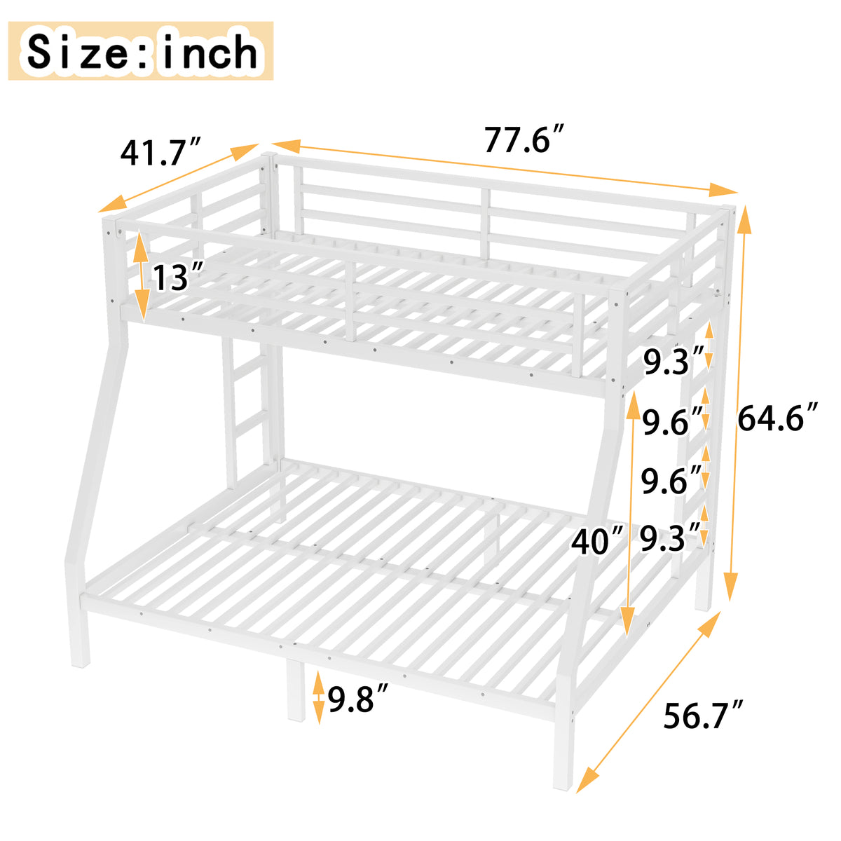 variant-group:rf-w1580p336604|Roomfitters Metal Twin Over Full Bunk Bed Frame with Ladder & Safety Rail, Heavy-Duty Space-Saving Design, White