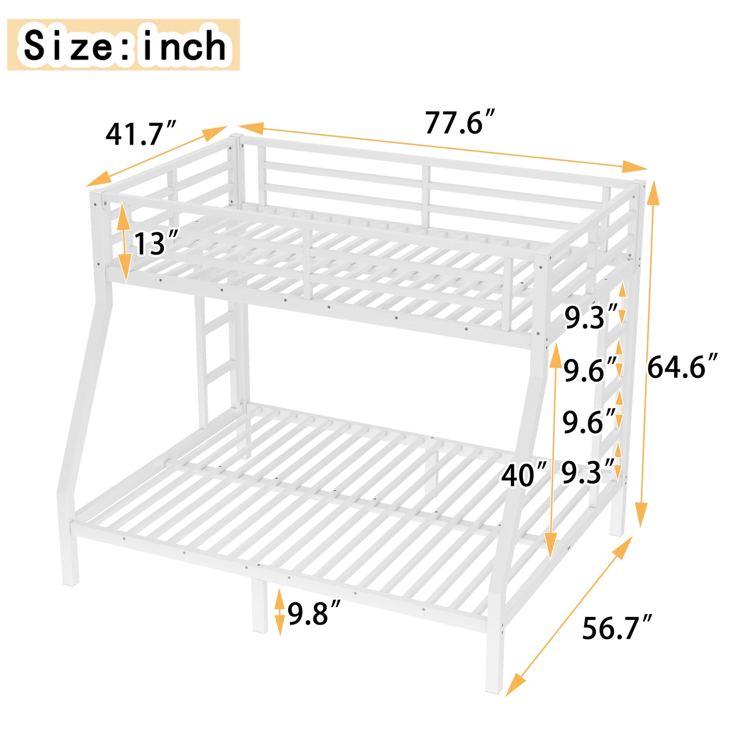 variant-group:rf-w1580p336604|Roomfitters Metal Twin Over Full Bunk Bed Frame with Ladder & Safety Rail, Heavy-Duty Space-Saving Design, White