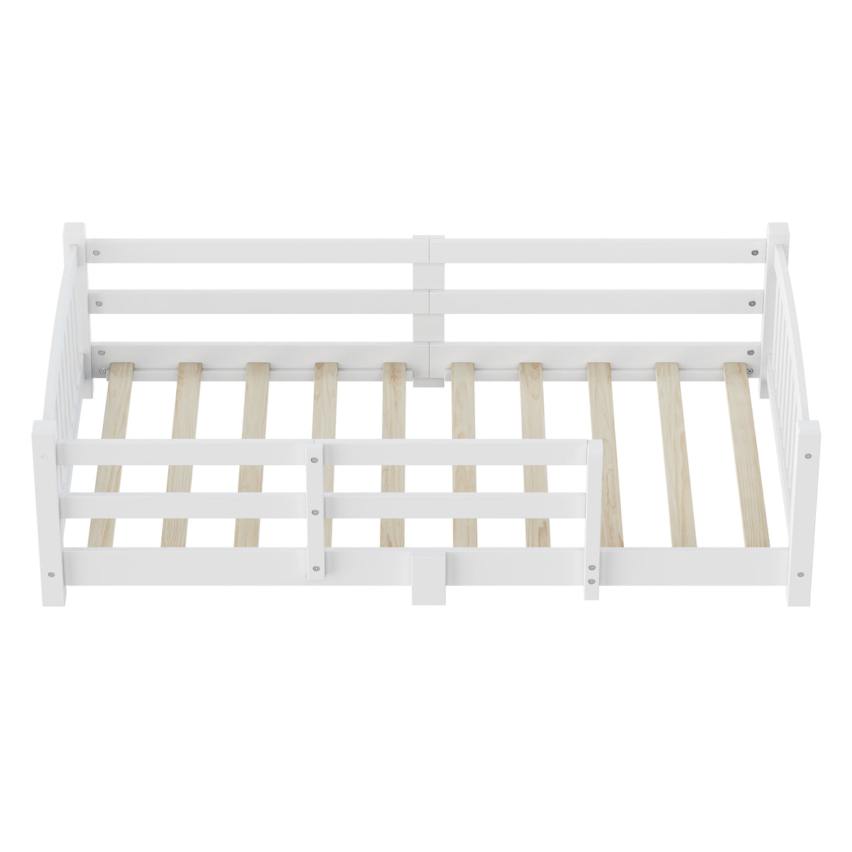 variant-group:rf-n733p400298k|Roomfitters Twin Montessori Floor Bed with Guardrails, Solid Wood Low Platform Bed with Slats, Easy Assembly, White