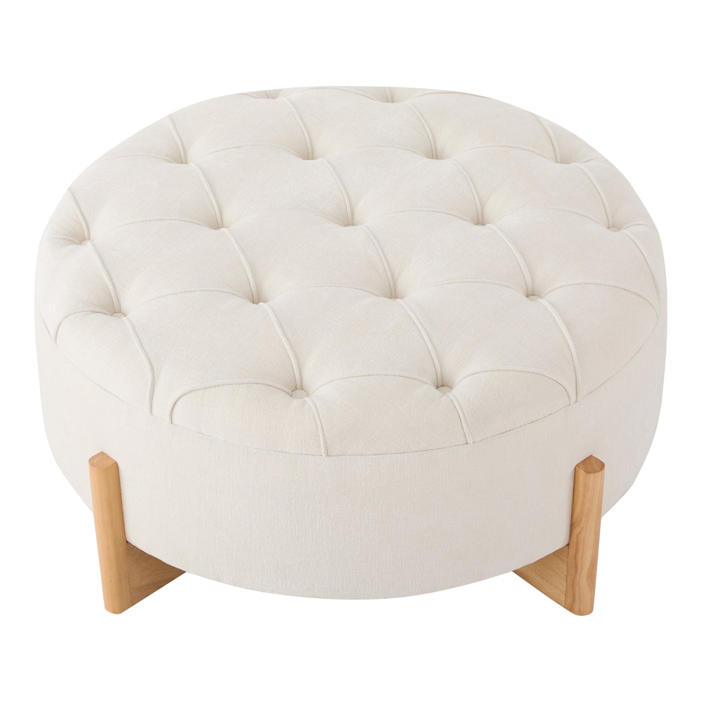 variant-group:rf-n723p405298a|Roomfitters 32 Inch Oversized Round Button-Tufted Ottoman, Upholstered Coffee Table Footrest with Wood Legs, Beige