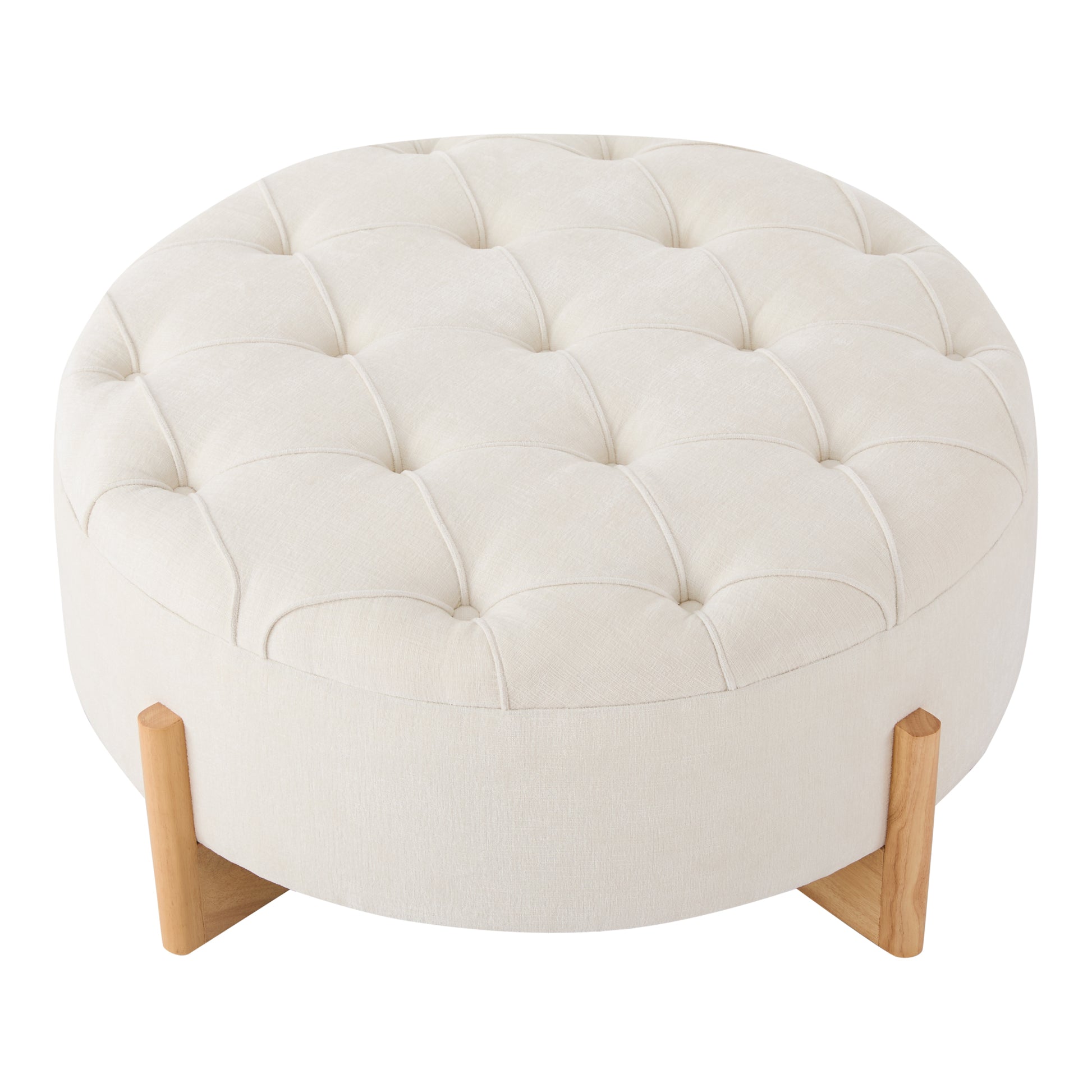 variant-group:rf-n723p405298a|Roomfitters 32 Inch Oversized Round Button-Tufted Ottoman, Upholstered Coffee Table Footrest with Wood Legs, Beige