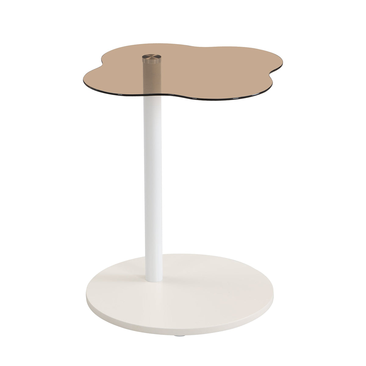 Roomfitters Modern Coffee Table Set of 2 with Irregular Shape and Glass End Table, Roman Column Legs, White Roomfitters