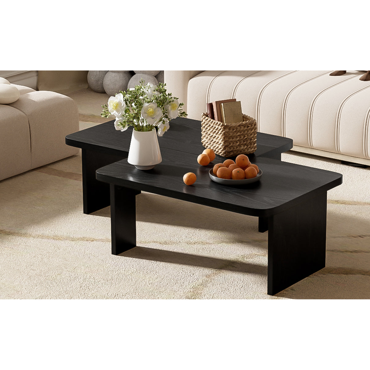 variant-group:rf-n724p232174b|Roomfitters Minimalist Coffee Table Set, Rectangular Center Table with Two-Tone Design, Black