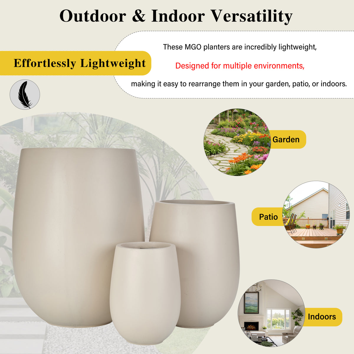 variant-group:rf-n711p406658e|Roomfitters Lightweight Round MGO Planter Set, 3-Piece Graduated Outdoor Flower Pots, Light Beige Weather-Resistant