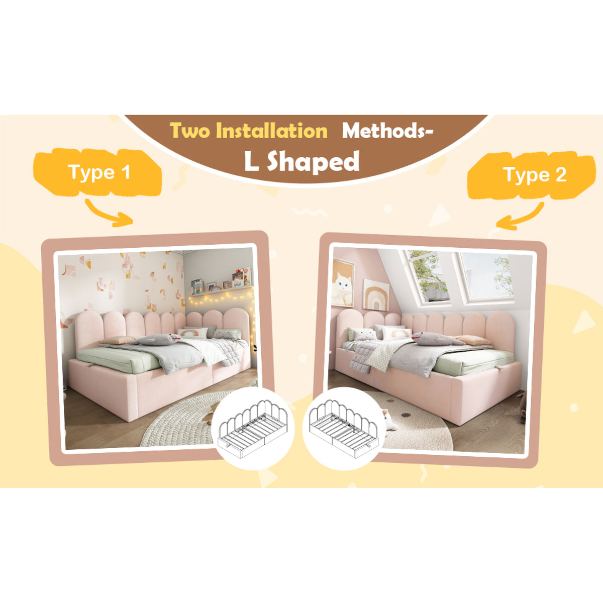 variant-group:rf-n736p333613p|Roomfitters Upholstered Twin Size Ottoman Daybed with Storage, Sofa Bed with Metal Slat Frame, Velvet Pink