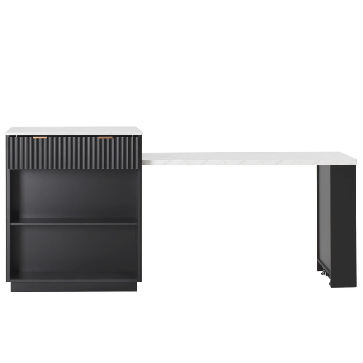 variant-group:rf-n707s000018b|Roomfitters 82.6" Fluted Kitchen Island with 51" Extendable Dining Table for 4-6, Power Outlet, Black
