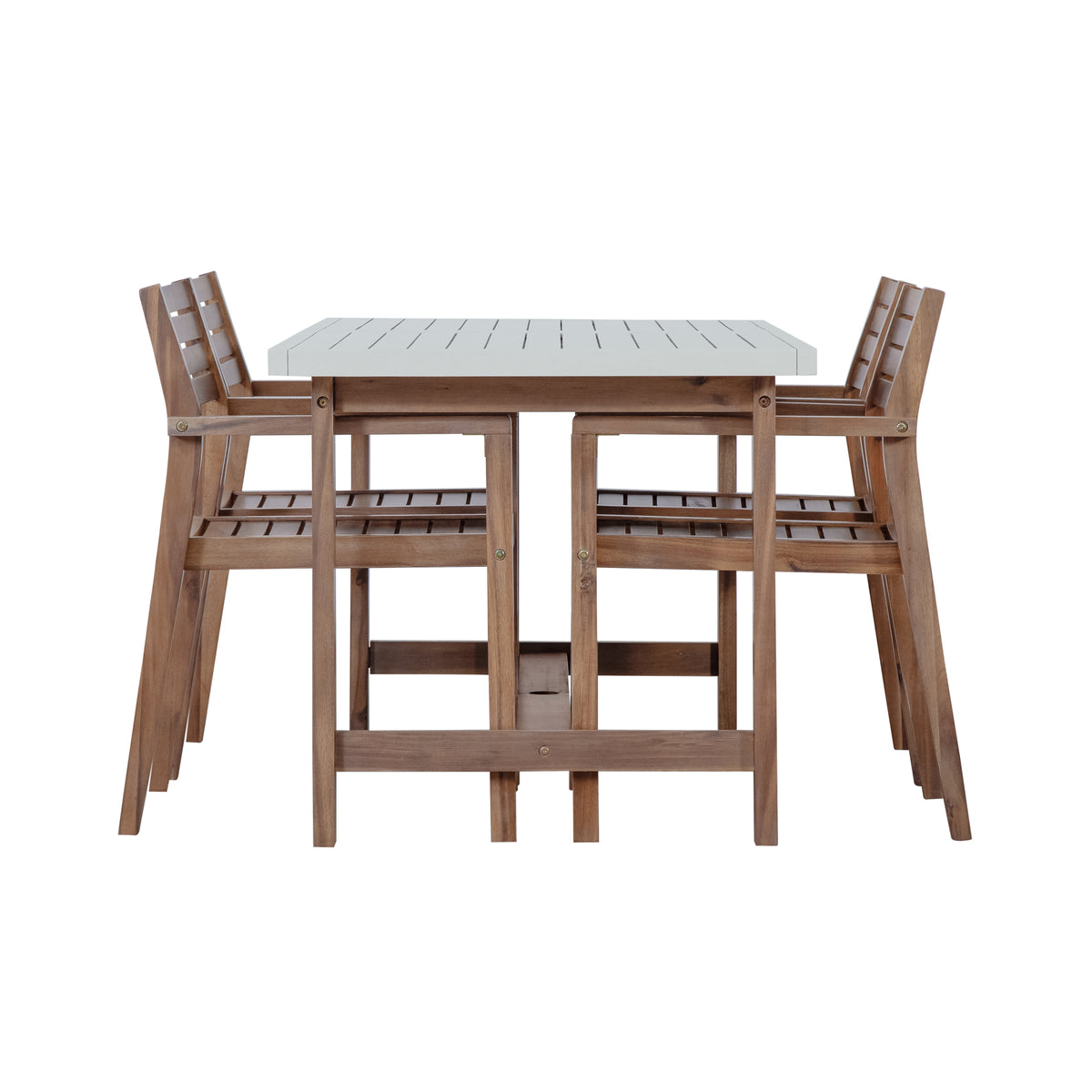 variant-group:rf-n711wy000477aad|Roomfitters Farmhouse 5-Piece Outdoor Dining Set for 4, 59-Inch Rectangular Table, Umbrella Hole, Light Grey Acacia