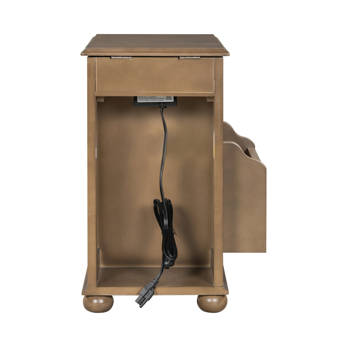 variant-group:rf-n724p293133d|Roomfitters Vintage Sofa Side Table with USB Ports, Flip Top, Cup Holders and Bookshelf Storage for Small Spaces, Brown