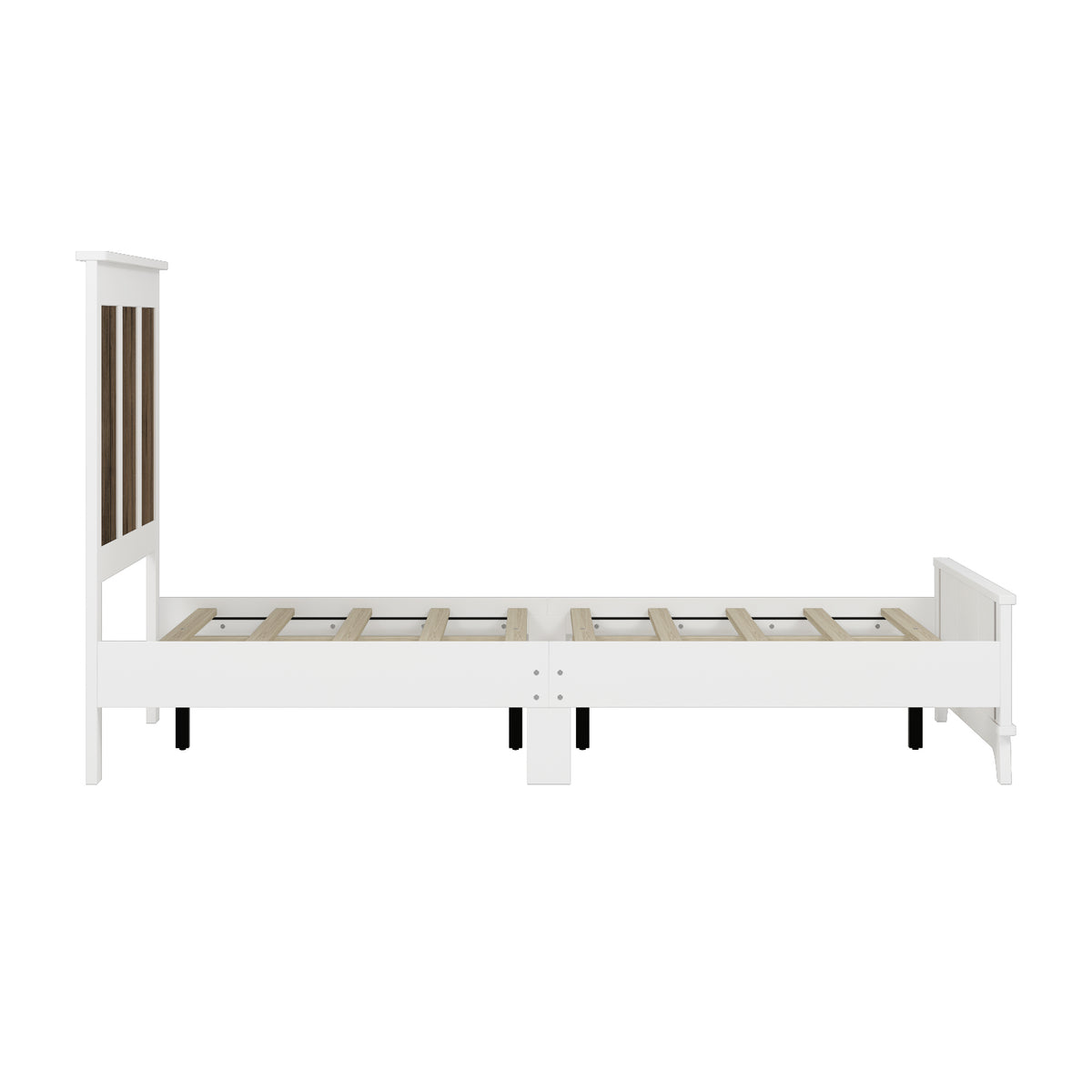 variant-group:rf-n733wf530906aak|Roomfitters Farmhouse Wooden Platform Queen Size Bed, Modern Platform Bed with Wooden Strip Decoration and Plywood Slats Support, White