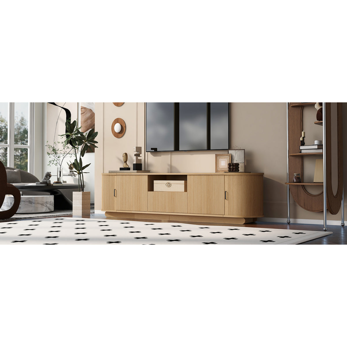 variant-group:rf-n724p420628w|Roomfitters American Style TV Stand Console with Hidden Sliding Doors, Large, Acacia Wood