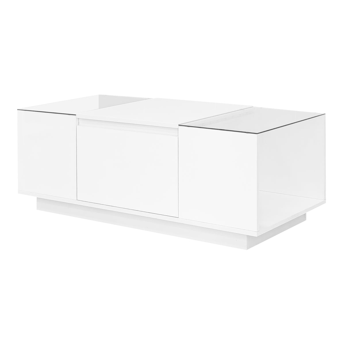 variant-group:rf-n724p290056k|Roomfitters Modern Center Coffee Table with High Gloss Finish, Glass Top and Hidden Storage Compartments, White