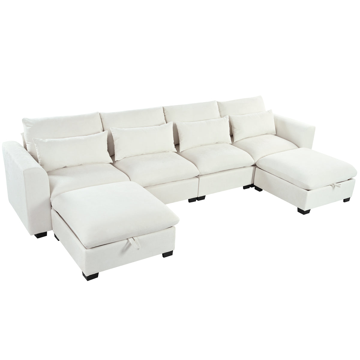variant-group:rf-n711wy000491aaa|Roomfitters 131.3-Inch Modern U-Shaped Sectional Sofa, 6-Seater Linen Blend Couch, 2 Storage Ottomans, Pit Lounge, Beige