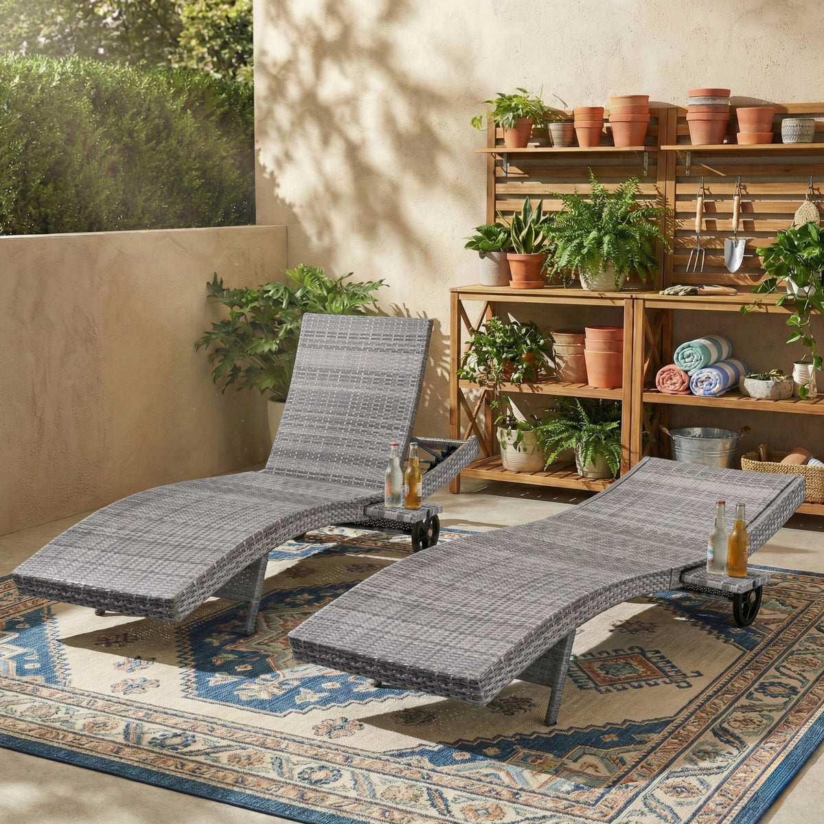variant-group:rf-n707p395515e|Roomfitters 80"W Patio Chaise Lounge Chairs Set of 2 with Wheels, Folding Table, Adjustable Rattan Loungers, Grey