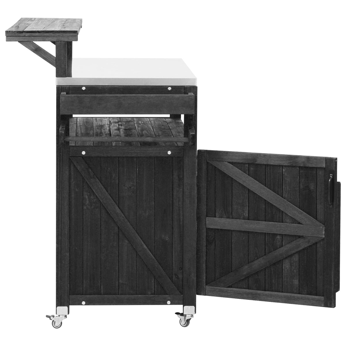 Roomfitters 56.5" Grill Cart, Outdoor Kitchen Island with Stainless Steel Top and Storage Cabinet, BBQ Prep Station, Black