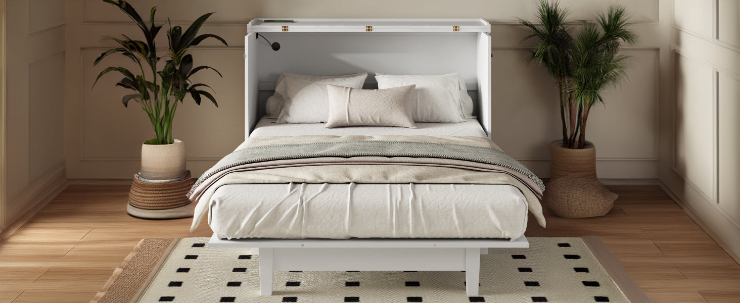 variant-group:rf-n701bs701p170501k|Roomfitters Full Size Murphy Bed Cabinet with Charging Station and Storage Drawer, Freestanding Fold Out Guest Bed, White