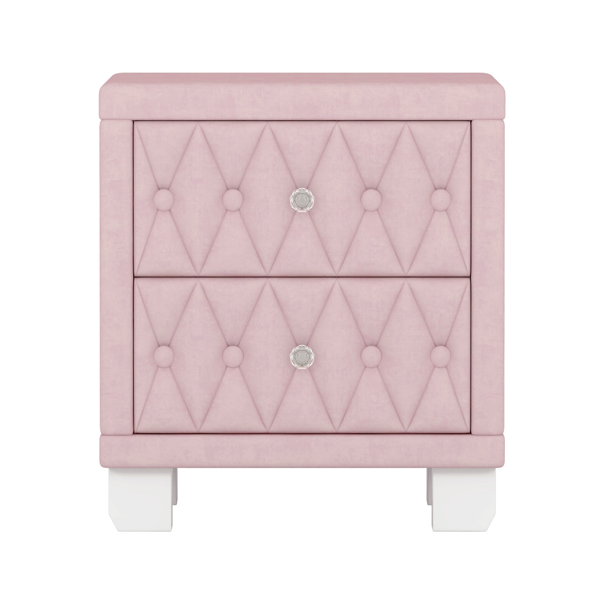 variant-group:rf-n733p210398h|Roomfitters Velvet Nightstand with Crystal Handles, Button-Tufted Upholstered Bedside Table with Two Storage Compartments, Pink