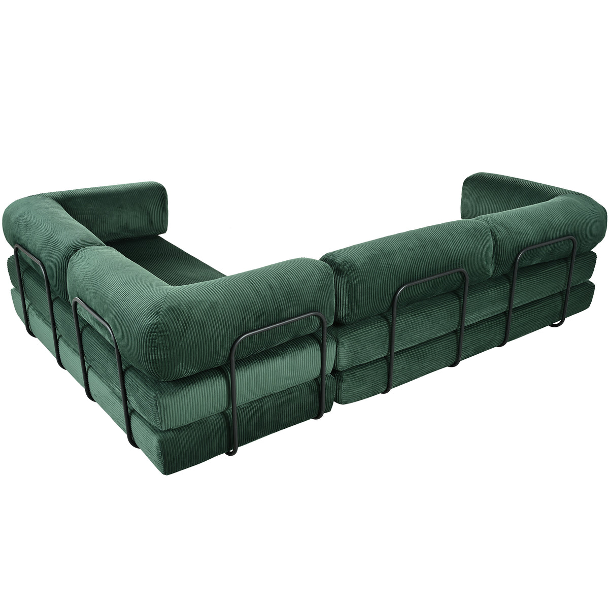 variant-group:rf-n711wy000463aac|Roomfitters Modern L-Shaped Modular Sofa Bed, Corduroy Convertible Sleeper Sectional Couch with Industrial Metal Frame, Green
