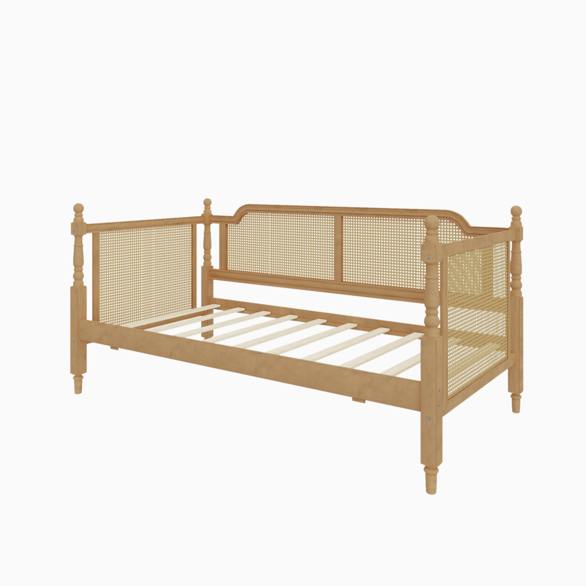 variant-group:rf-n701bs701p415472d|Roomfitters Twin Size Traditional Rattan Daybed Frame with 2 Storage Drawers, French Country Wood Bed, No Box Spring, Walnut