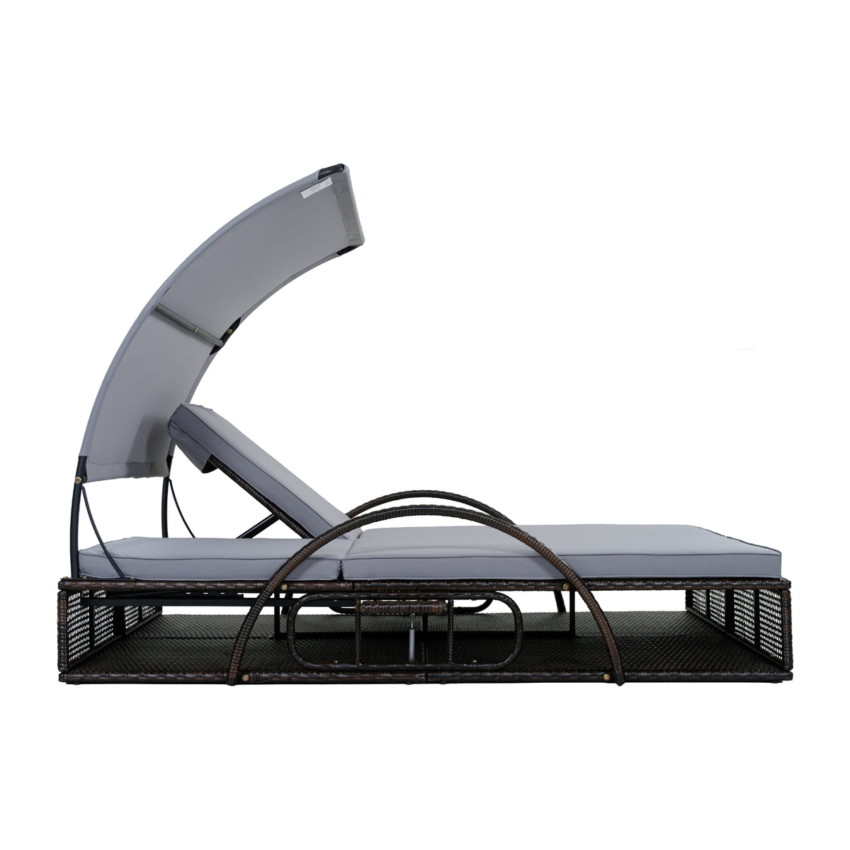 variant-group:rf-n711wy000485aae|Roomfitters Slate Grey HDPE Wicker Outdoor Double Sunbed, Steel Frame Patio Chaise, Hidden Side Tables, Canopy