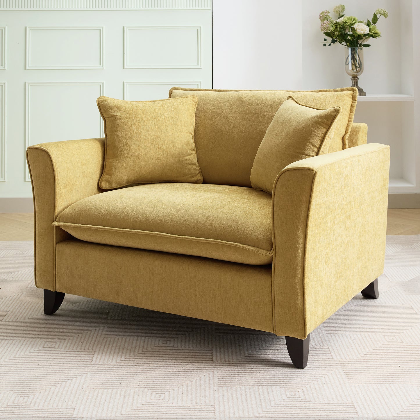 variant-group:rf-n701p379404y|Roomfitters 46.3 Inch Oversized Armchair, Chenille Comfy Accent Chair and a Half Sofa, Rubberwood Legs Pillow, Yellow
