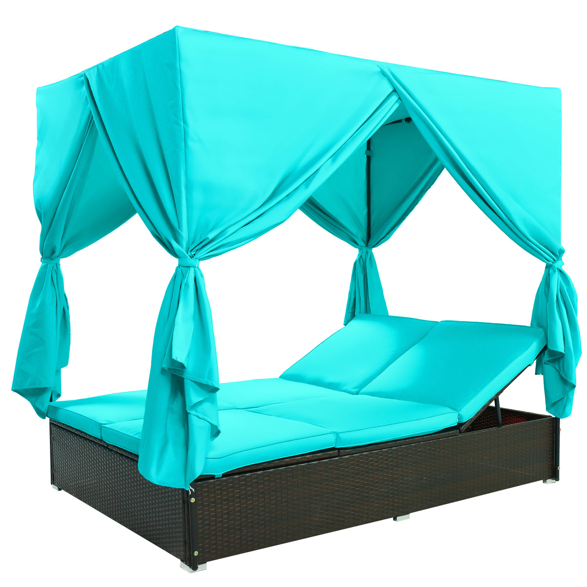variant-group:rf-n711wy000476aac|Roomfitters Luxury Cabana Blue Outdoor Double Chaise Lounge Patio Daybed, Privacy Curtains, Adjustable Reclining