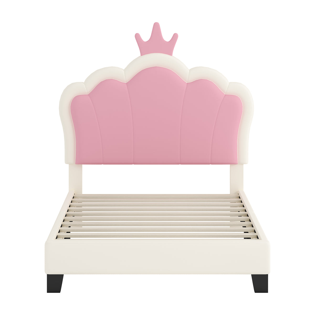 variant-group:rf-n733p180807k|Roomfitters Princess Upholstered Twin Platform Bed with Crown Headboard & Footboard, Cream