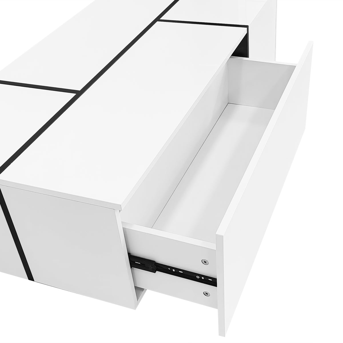 variant-group:rf-n724p292070k|Roomfitters Glossy Extendable Coffee Table with 2 Drawers and Hidden Storage Compartments, Multi-Functional Design, White