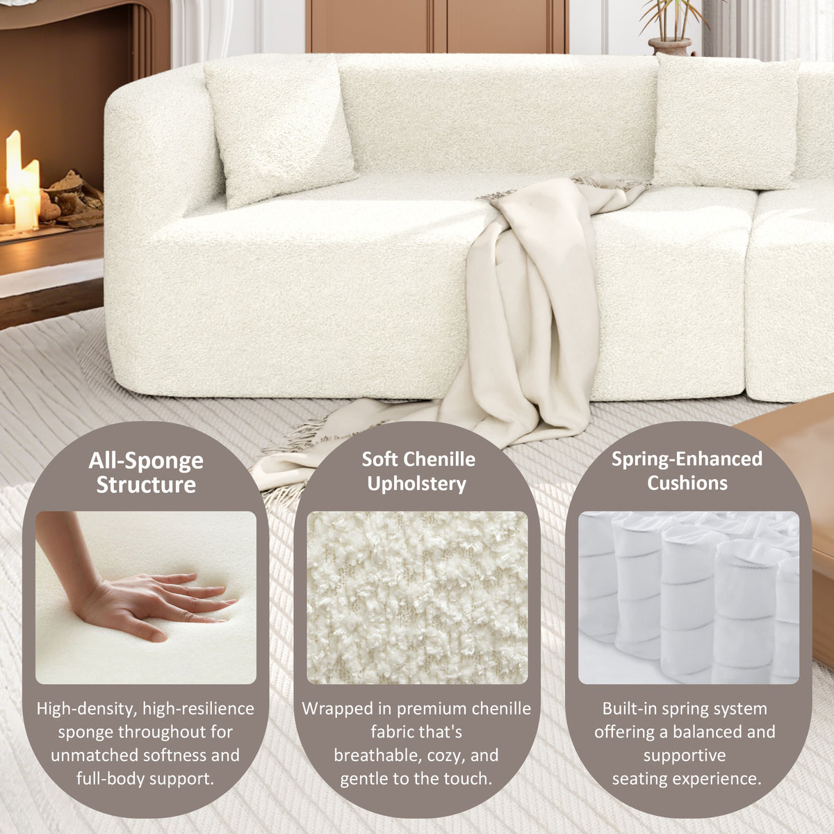 variant-group:rf-n711wy000456aaa|Roomfitters 132" Sectional Sofa, Modern Curved Design L-Shaped Modular Couch for Living Room Furniture, Beige