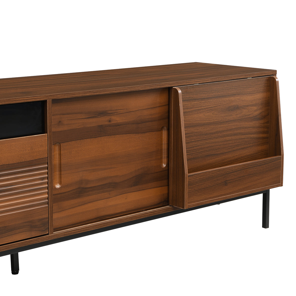 variant-group:rf-n724p360370d|Roomfitters Mid-Century Modern 70" TV Stand Console with Sliding Doors, Brown
