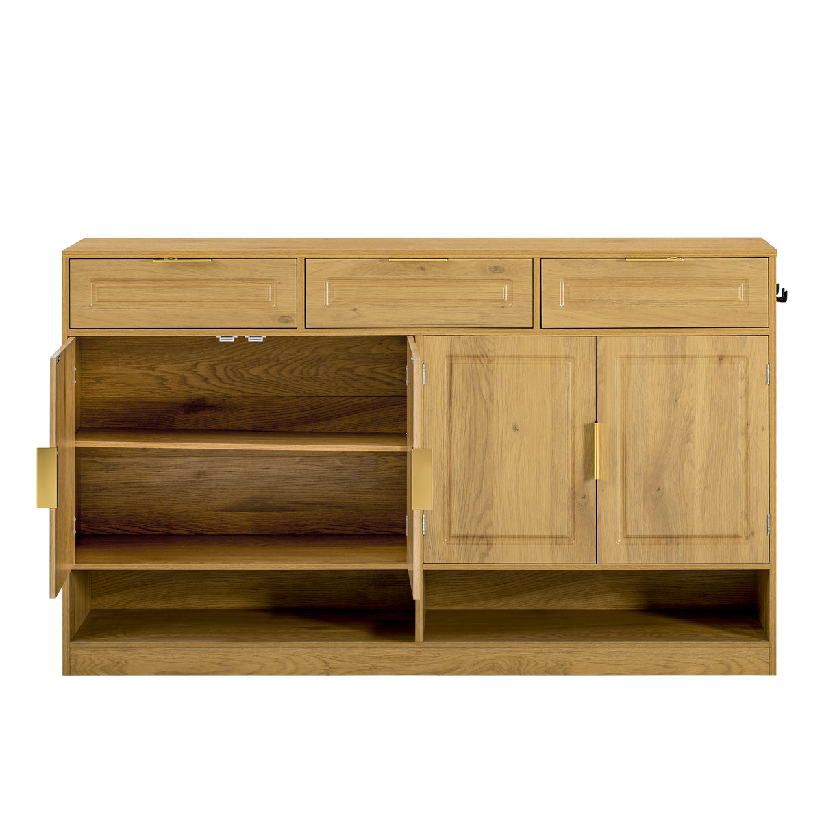 variant-group:rf-n711p345213o|Roomfitters 59.1" Farmhouse Sideboard Buffet Cabinet with 3 Drawers and 4 Doors, Kitchen Storage with Open Shelf, Natural