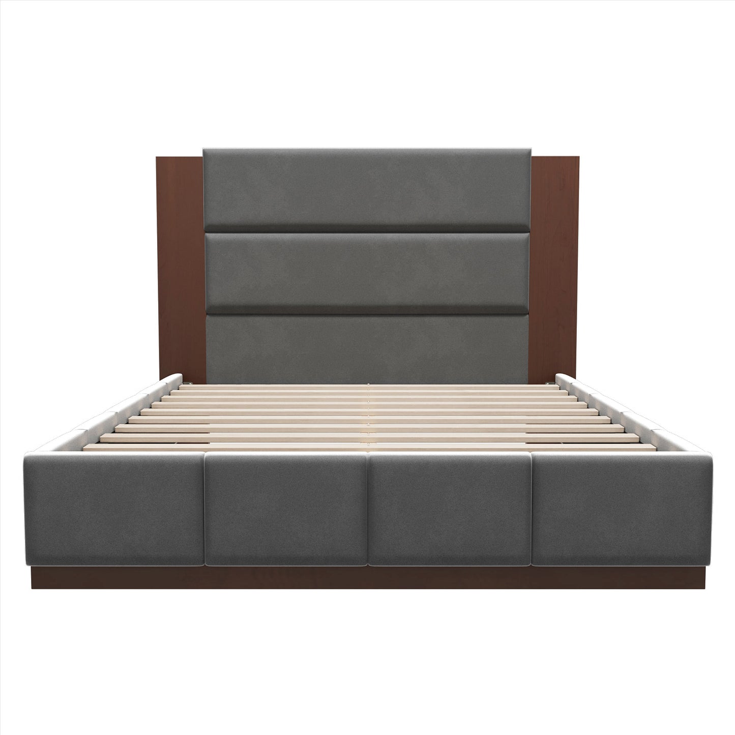 variant-group:rf-n701bs701p388103e|Roomfitters Queen Size Upholstered Platform Bed Frame, Extended Wood Headboard Velvet Bed, No Box Spring Needed, Grey