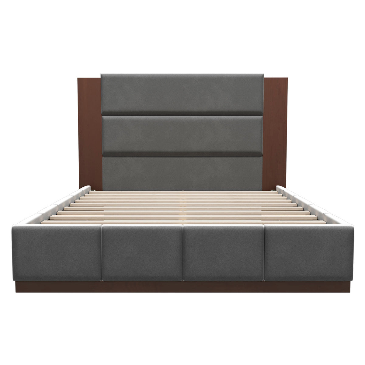 variant-group:rf-n701bs701p388103e|Roomfitters Queen Size Upholstered Platform Bed Frame, Extended Wood Headboard Velvet Bed, No Box Spring Needed, Grey