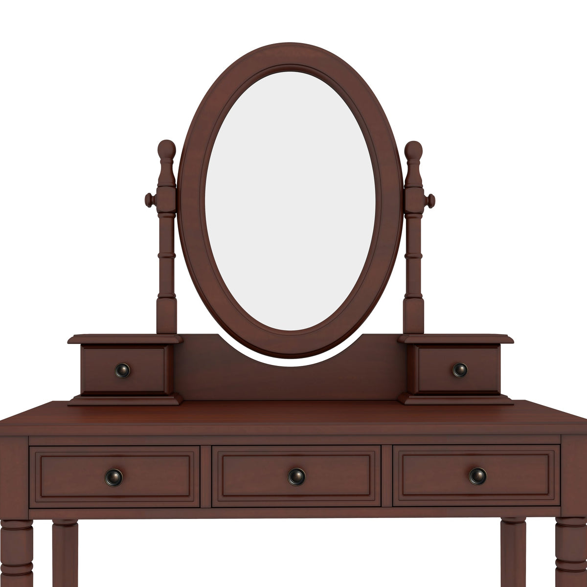 Roomfitters Vintage Vanity Desk with Adjustable Mirror, Makeup Table and Cushioned Stool Set, Wooden Dressing Table with 5 Drawers and Velvet Lining, Walnut