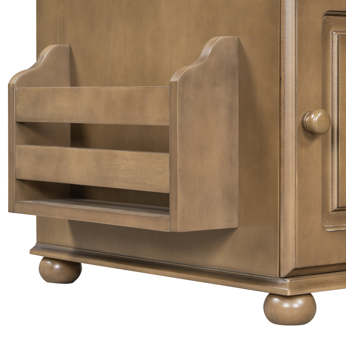variant-group:rf-n724p293133d|Roomfitters Vintage Sofa Side Table with USB Ports, Flip Top, Cup Holders and Bookshelf Storage for Small Spaces, Brown