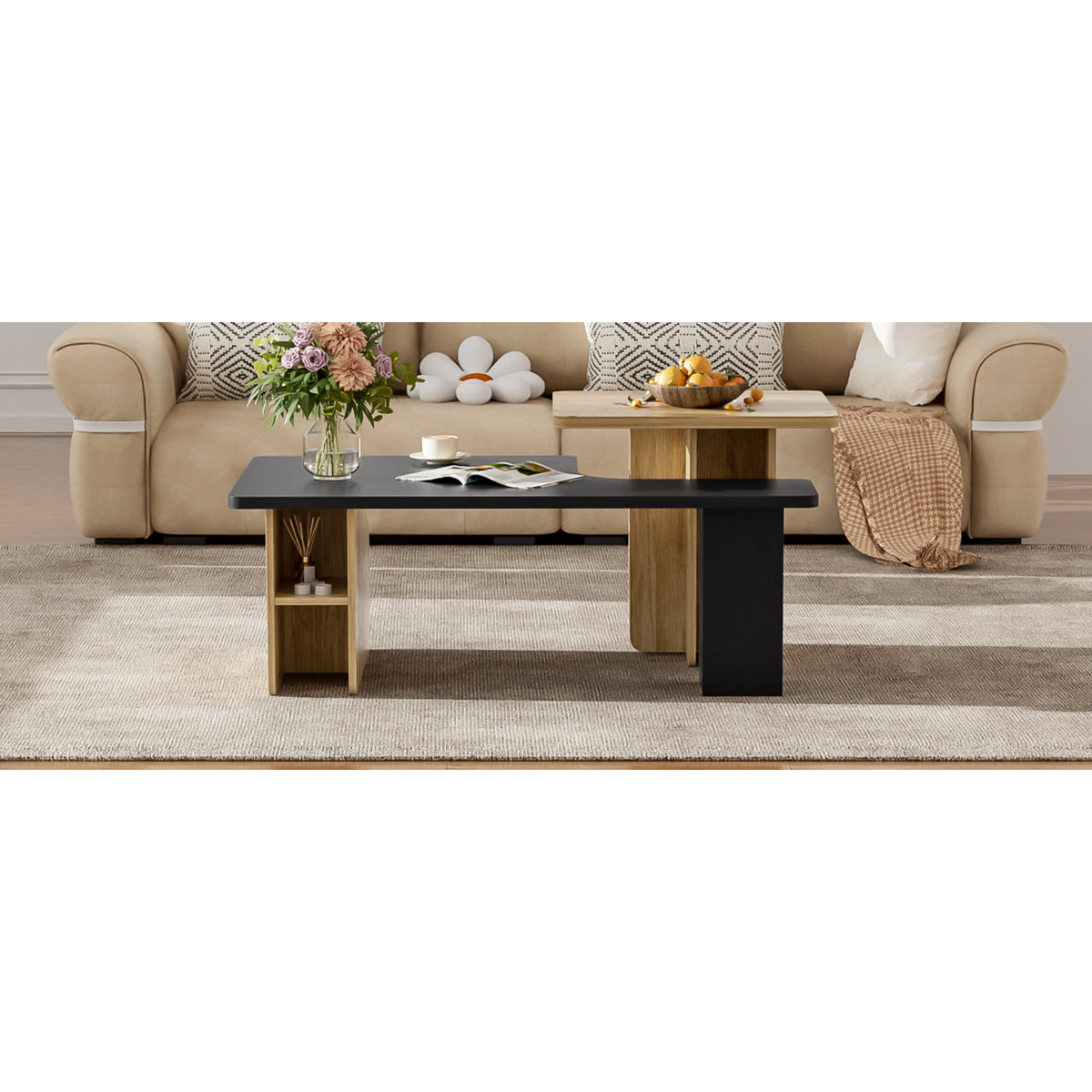variant-group:rf-n724p294661b|Roomfitters Farmhouse Nesting Coffee Table Set of 2, Rectangle Wood Finish Accent Tables for Living Room and Sofa Side, Black