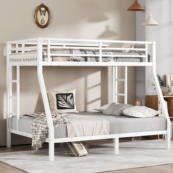 Roomfitters Metal Twin/Twin XL Over Full/Queen Bunk Bed Frame with Ladder & Safety Rail, Heavy-Duty Space-Saving Design