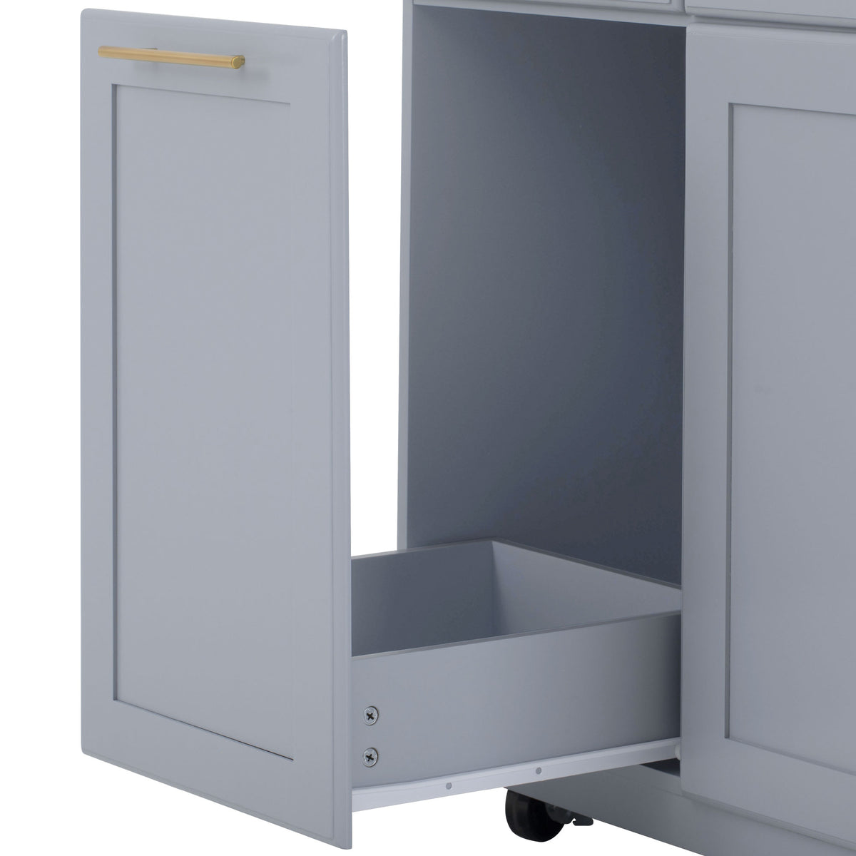 variant-group:rf-n707s299014g|Roomfitters 59.3" Kitchen Island with Power Outlet, Drop Leaf and Double Trash Can Pull Out, Rolling Cart, Grey+Blue