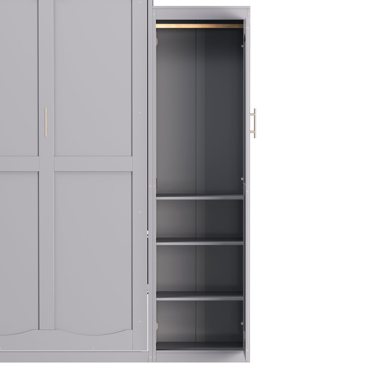 variant-group:rf-n733s235596e|Roomfitters Full Murphy Wall Bed with Two Wardrobes and Storage Shelf, Foldable Platform Bed Frame for Guest Room, Gray