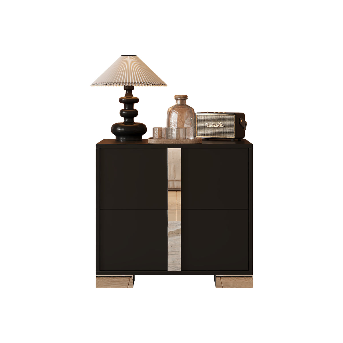 variant-group:rf-n733p307938b|Roomfitters Elegant Mirrored Nightstand with 2 Drawers and Metal Handle, Bedside Table for Bedroom or Living Room, Black