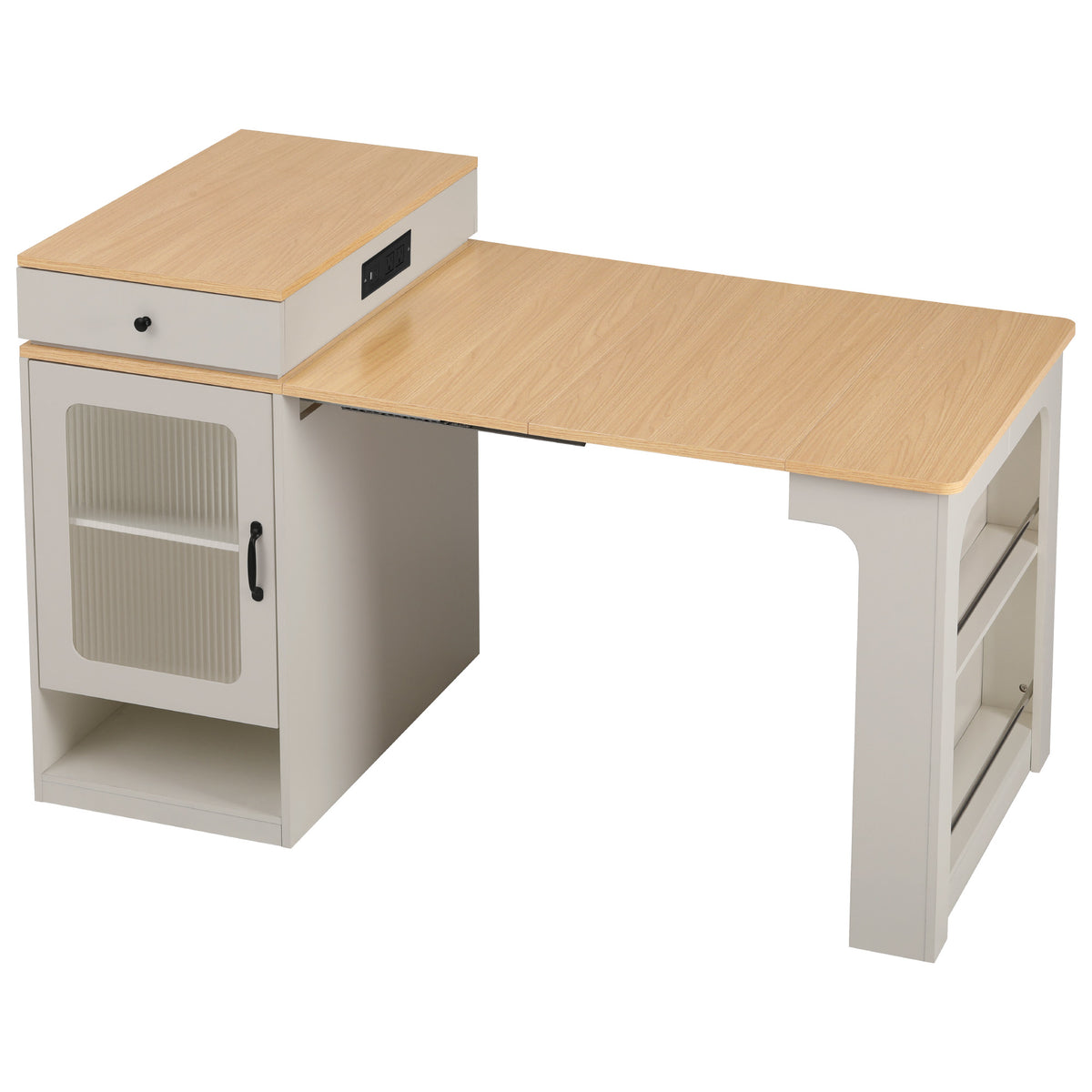variant-group:rf-n707s000017w|Roomfitters 59.5" Kitchen Island with 41.8" Extendable Dining Table, Double-Sided Storage, Power Outlet, 2 Drawers, White