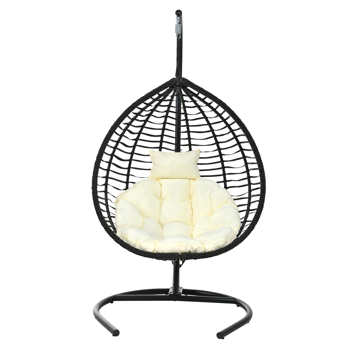 variant-group:rf-n711p389502a|Roomfitters Indoor Outdoor Hanging Egg Hammock Chair with Stand, Wicker Rattan Swing for Patio and Bedroom, Black+Beige
