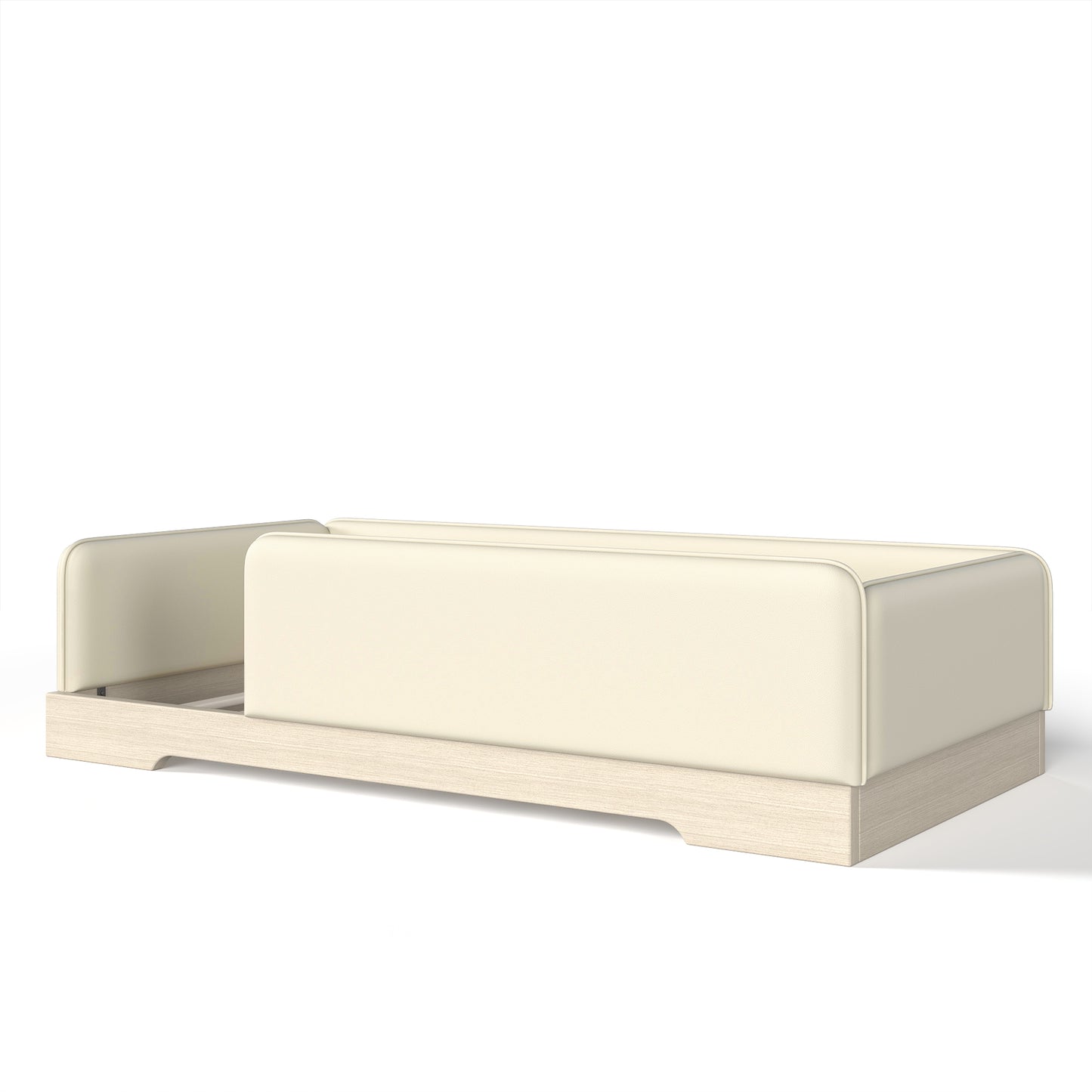 variant-group:rf-w1580p493129|Roomfitters Twin Size Upholstered Floor Bed Frame with Removable Guardrails, Faux Leather Low Profile Platform, Beige