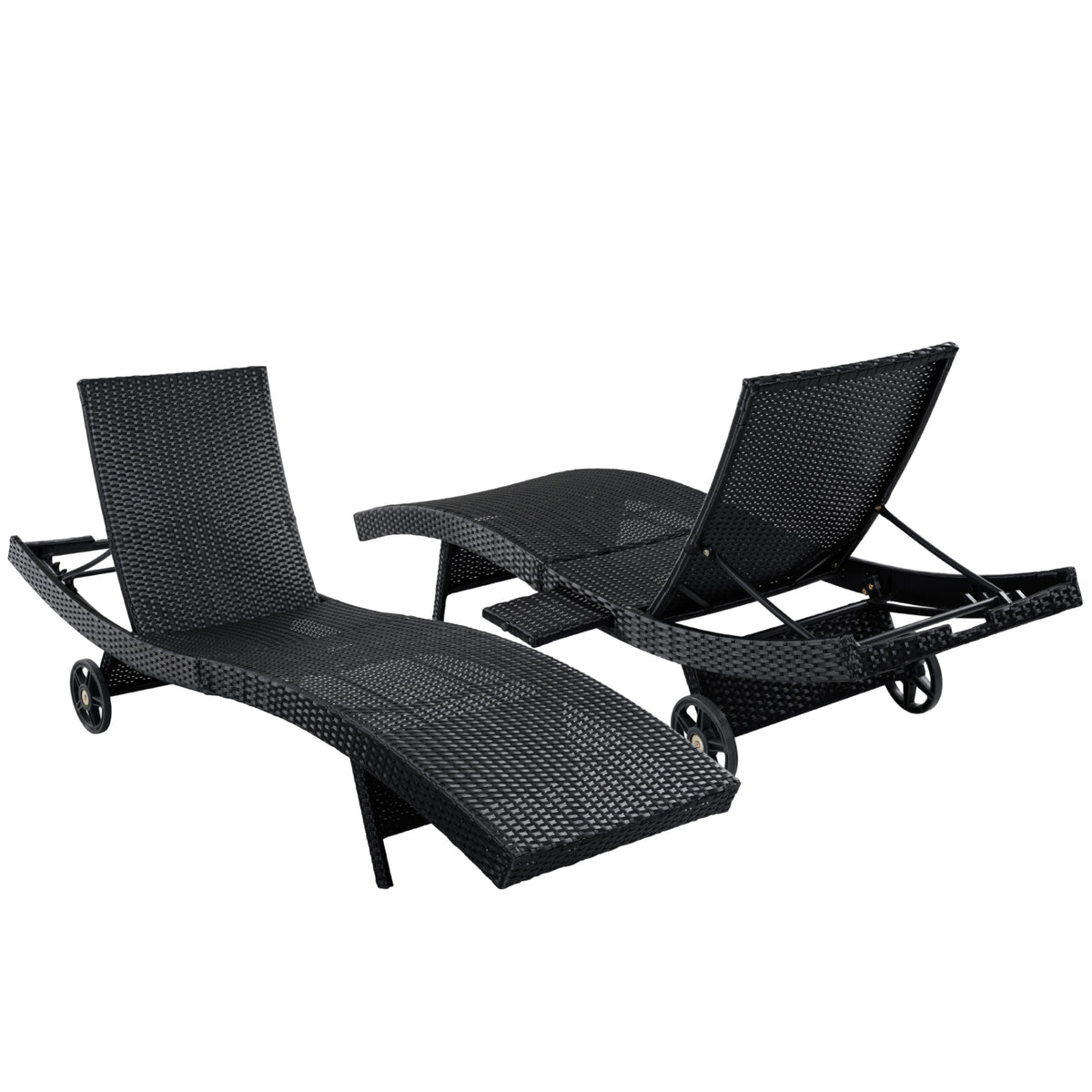variant-group:rf-n707p395515b|Roomfitters 80"W Patio Chaise Lounge Chairs Set of 2 with Wheels, Folding Table, Adjustable Rattan Loungers, Black
