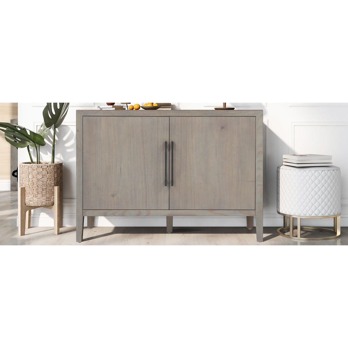 variant-group:rf-n711p410389e|Roomfitters 47.25-Inch Farmhouse Sideboard, 2-Door Buffet Cabinet, Grey Wooden Storage Console, Metal Handles